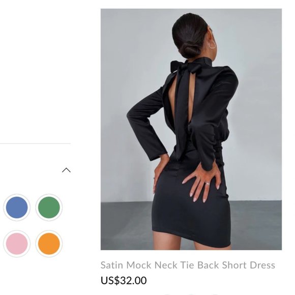 Satin Mock Neck Tie Back Short / Mini Dress - Picture 1 of 7